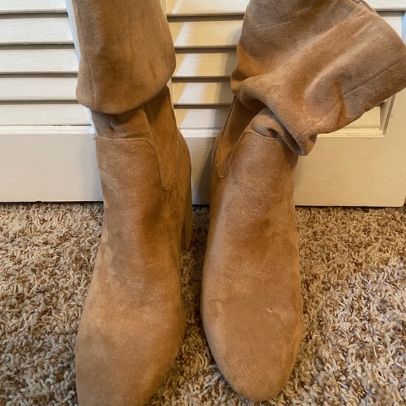 VICI Faux Suede Heeled Slouch Boot - Camel - Picture 2 of 5